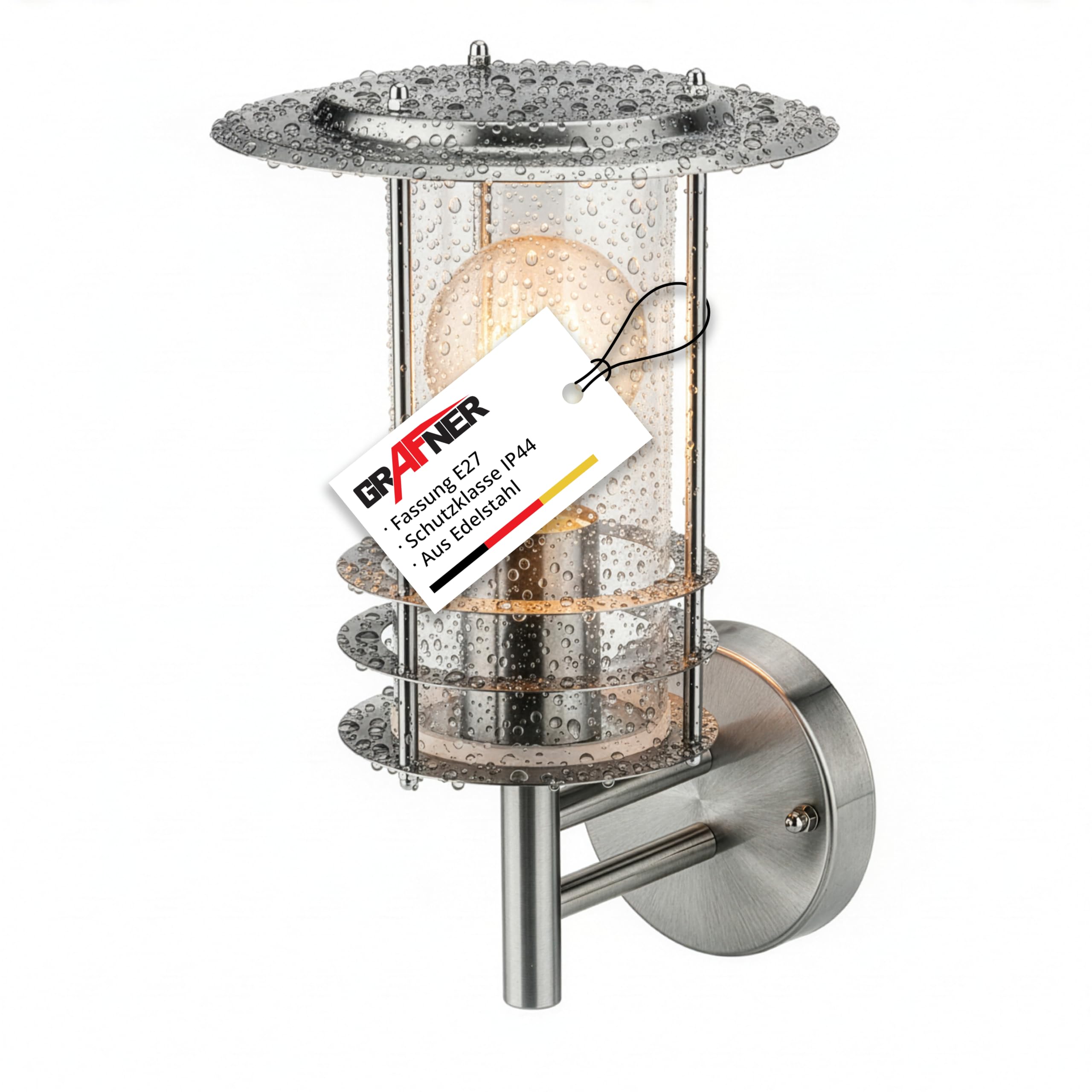 Grafner Edelstahl Wandlampe E27 IP44 Wand Außenleuchte, für außen und innen Wandleuchte Lampe Außen Hoflampe