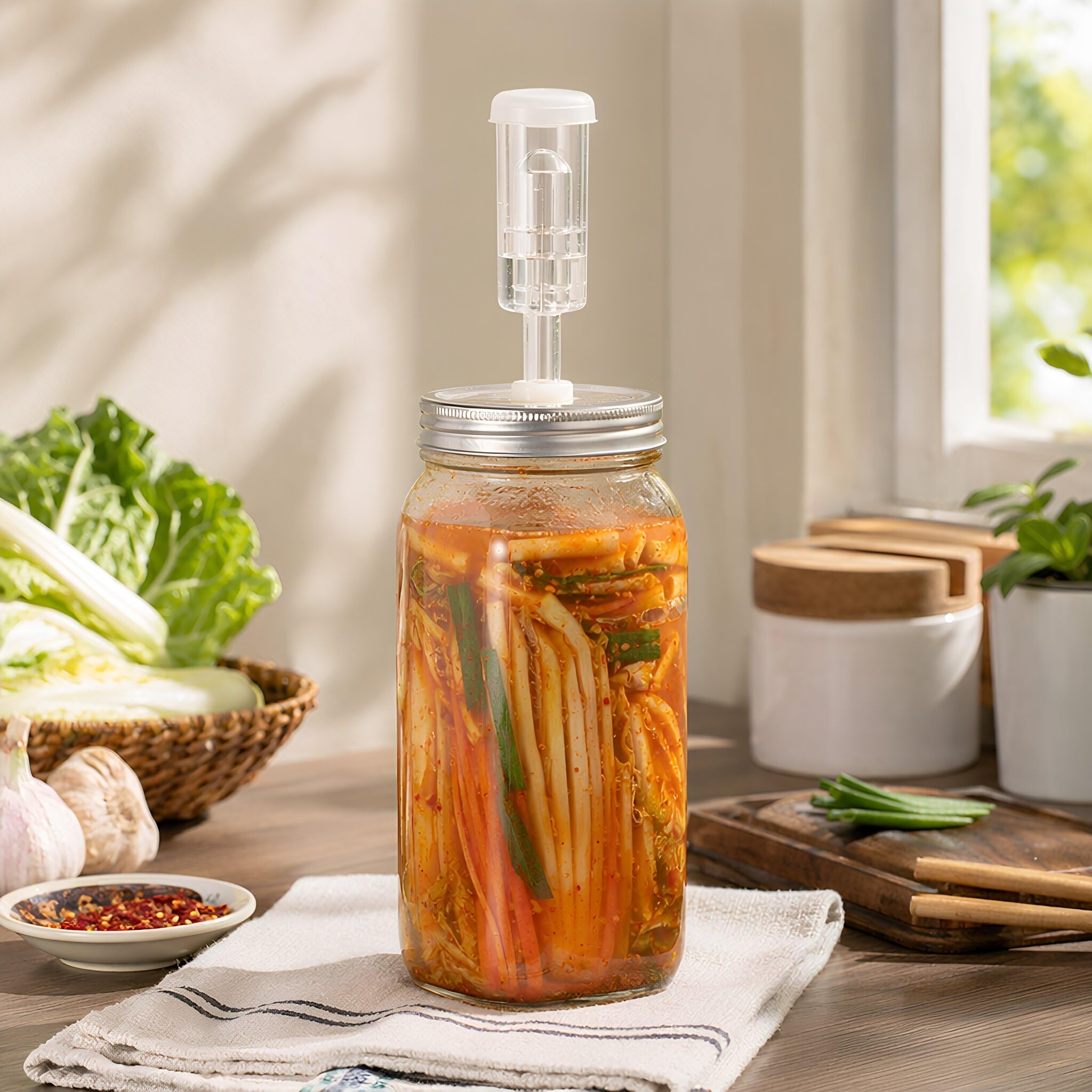 ibasenice Barattolo di fermentazione da 710 ml: Barattolo di Vetro per Ferm | Contenitore per sottaceti a bocca larga, coperchi ermetici, barattoli in vetro resistente per la fermentazione casalinga fai-