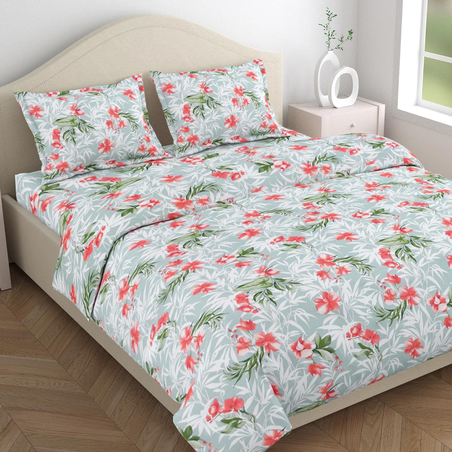haus & kinder 100% Cotton Queen Size Bedsheet for Double Bed, 1 Cotton Bed Sheet Double Bed (90 X 100 Inches) with 2 Pillow Covers | 186 TC Bed Sheet Double Bed Cotton Eden of Roses (Blue) (B07Y6694XX) Amazon Price History, Amazon Price Tracker