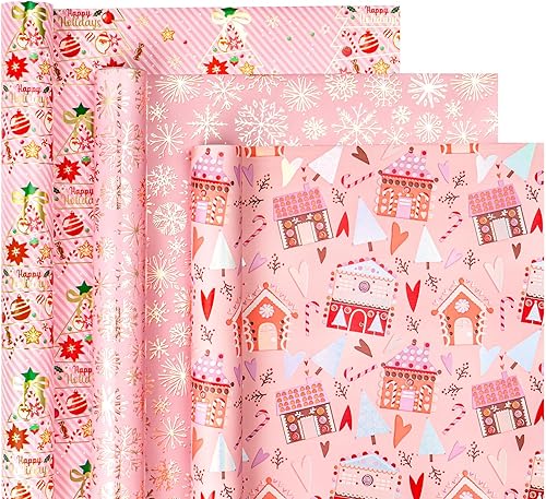 Vista 31 de WRAPAHOLIC Rollo de papel kraft de regalo de Navidad, mini rollo, 3 rollos, 17 x 120 pulgadas por rollo, colección navideña de alce de acuarela