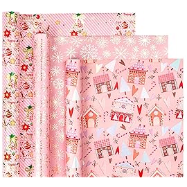 WRAPAHOLIC Christmas Wrapping Paper Roll - Mini Roll - 3 Rolls - 17 Inch X 120 Inch Per Roll - Pink Christmas tree, House, Snowflake Holiday Collection