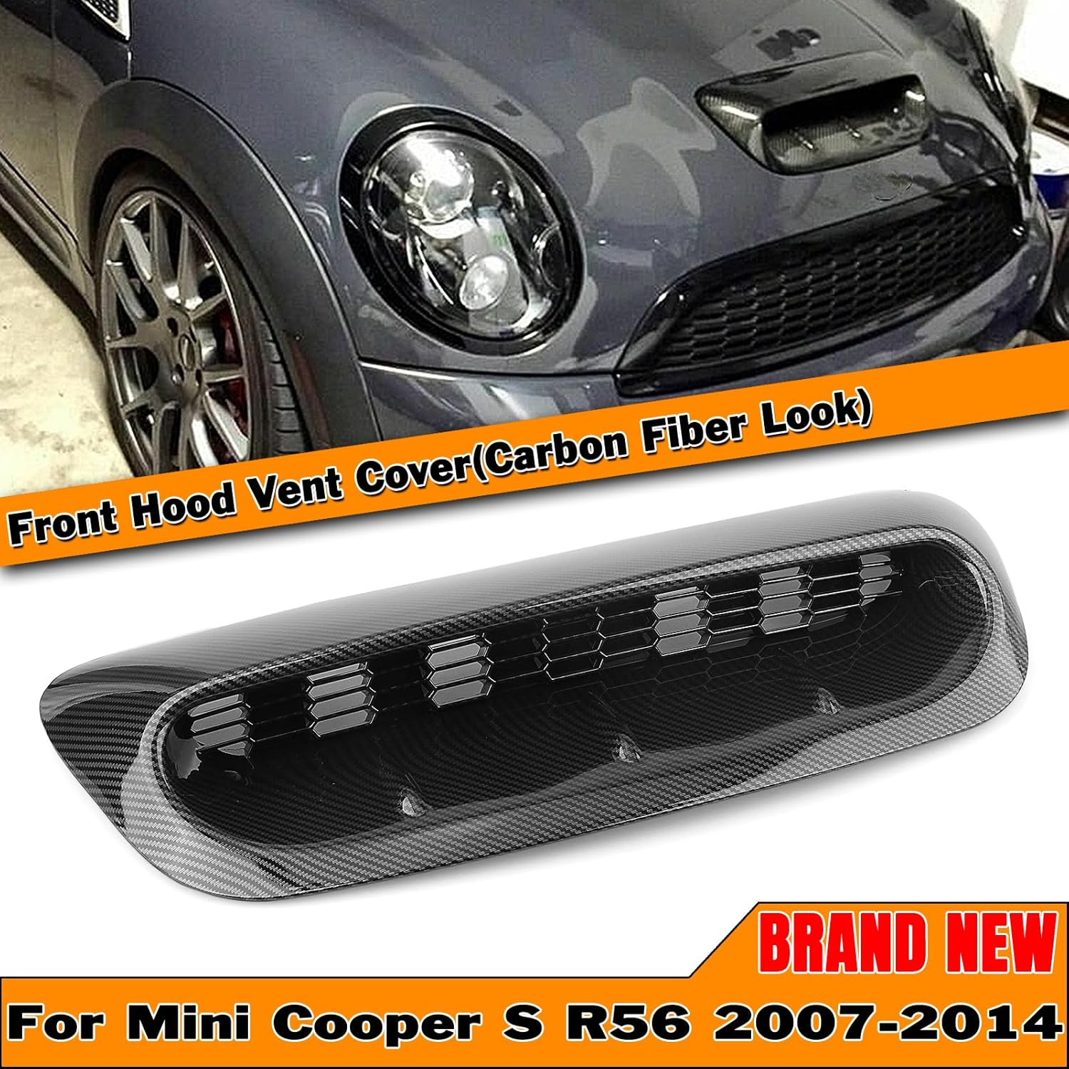 Front Air Hood Vent Scoop For Mini Cooper S R56 R55 R57 R58 R59 2007-2014 Black Carbon Fiber Look Front Air Intake Vent