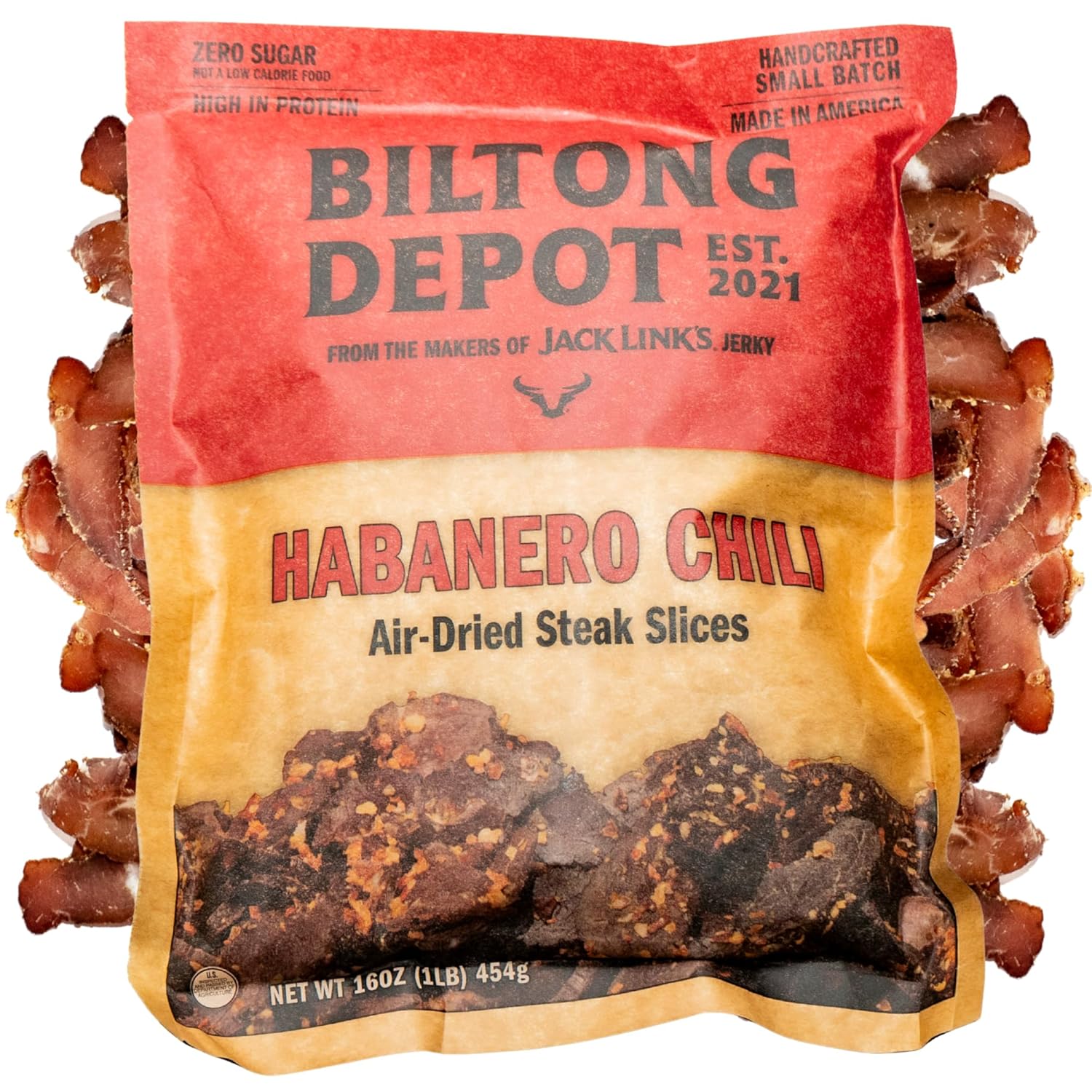 Biltong Depot Habanero Chili Biltong Slices - 1lb (16oz) | Air-Dried Beef Jerky Snack | High Protein | Paleo & Keto Friendly | Zero Sugar | Gluten Free | No Artificial Preservatives | No MSG