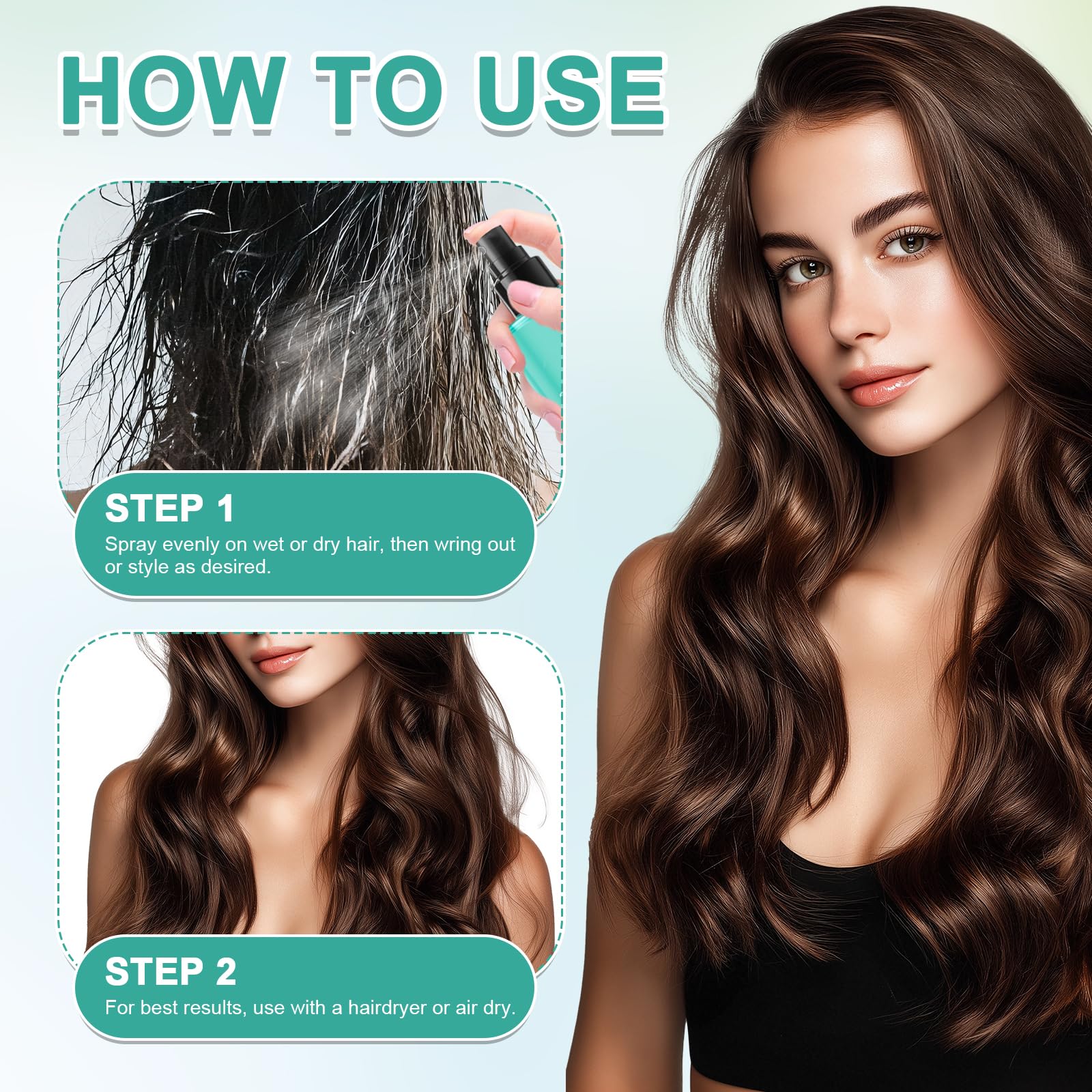 2 Pièces Sea Salt Spray, 100ml Spray Cheveux Sel de Mer avec Sel Marin Naturel pour Volume, Brillant & Tenue Flexible, Texturisant Cheveux pour Boucles et Vagues Beach, Finition Mate, Unisexe