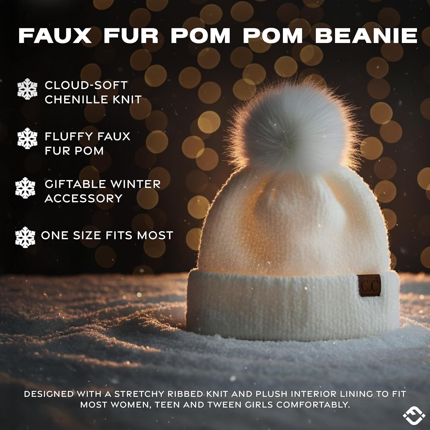 Funky Junque Beanie for Women Ultra Soft Chenille Faux Fur Pom Pom Winter Hats Warm Ski Cap Fashion - Image 8