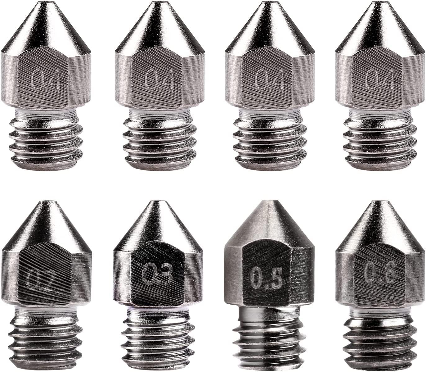 Sovol Creality Upgrade - 8 boquillas de acero endurecido MK8 para extrusora de 0,2 mm, 0,3 mm, 0,4 mm, 0,5 mm, 0,6 mm, para Ender 3 Ender 3 Pro CR-10
