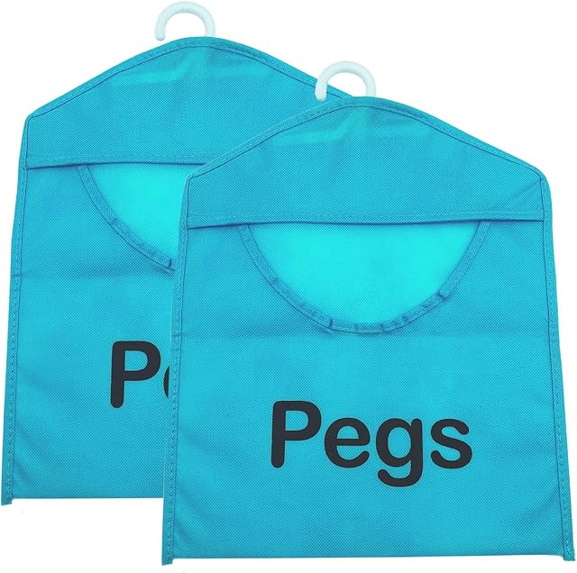 2pk Clothes Peg Bag for Washing Line with Hanger | 39 x 28cm | Washable Hanging Peg Holder | Reusable Peg Bags for Washing Line | Clothes Pegs Bag | Washing Peg Bag | Peg Basket Peg Storage