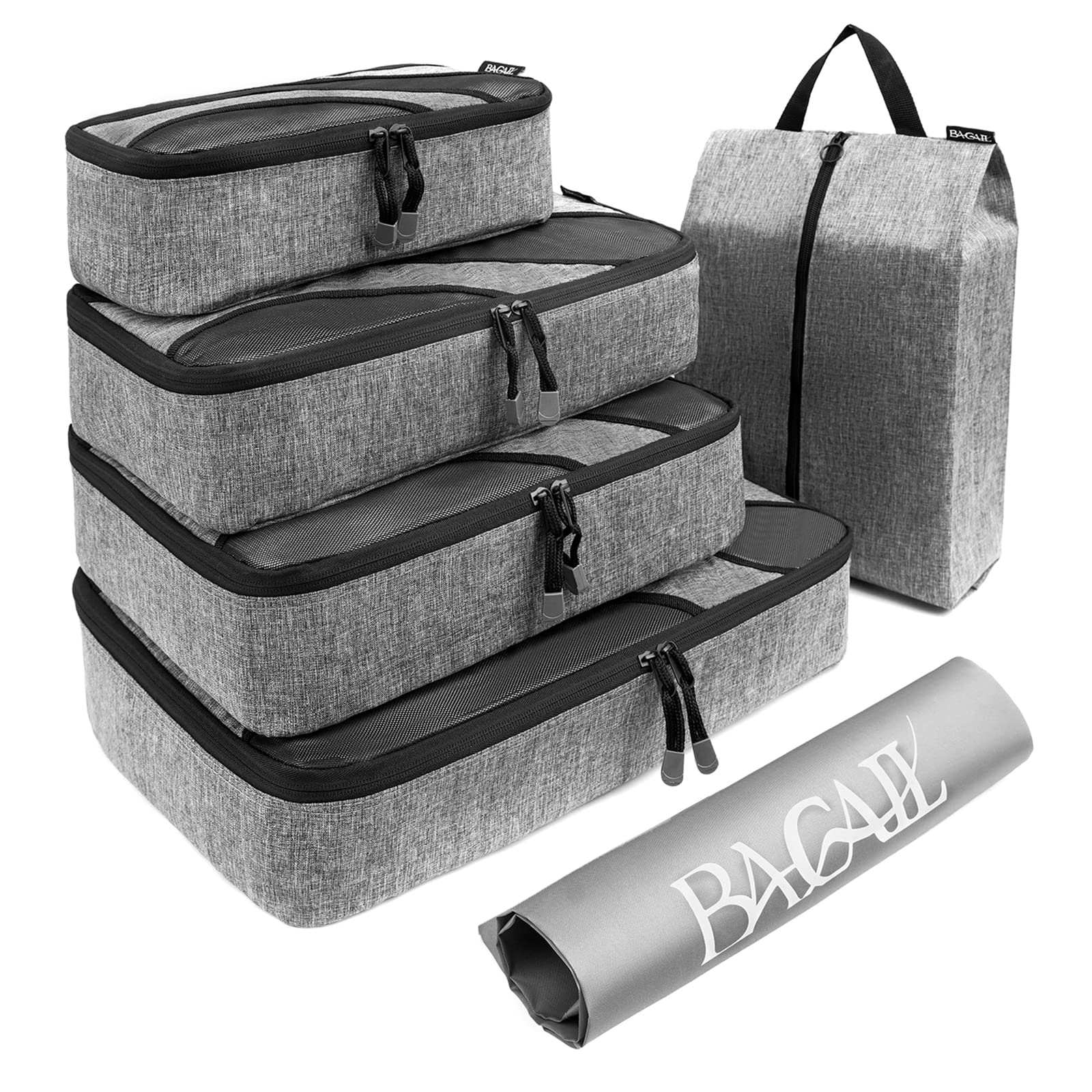 BAGAILBAGAIL 6 Set Packing Cubes,Travel Luggage Packing Organizers with Laundry Bag(GreyTPU)