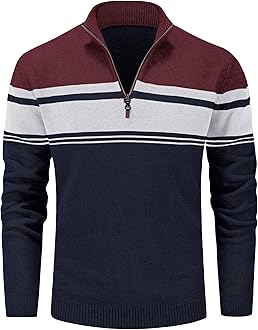 MAGCOMSEN Zip Mock Neck Sweater Mens Polo Zip Up Sweater Winter Thermal Sweater Multi-Color Striped Tops Turtleneck Long Sleeve Slim Fit Sweaters Black Sweater
