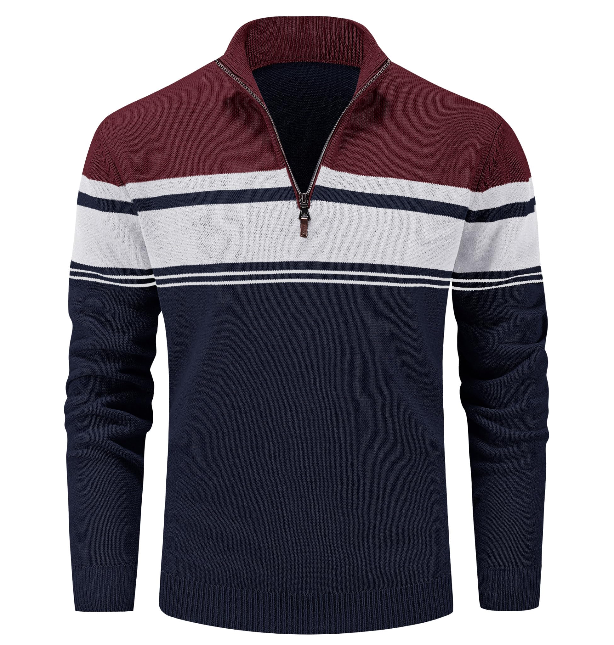 MAGCOMSENMen's Sweaters 1/4 Zip Cotton Sweater Pullover Polo Sweaters Striped Fall Winter Warm Sweatshirts