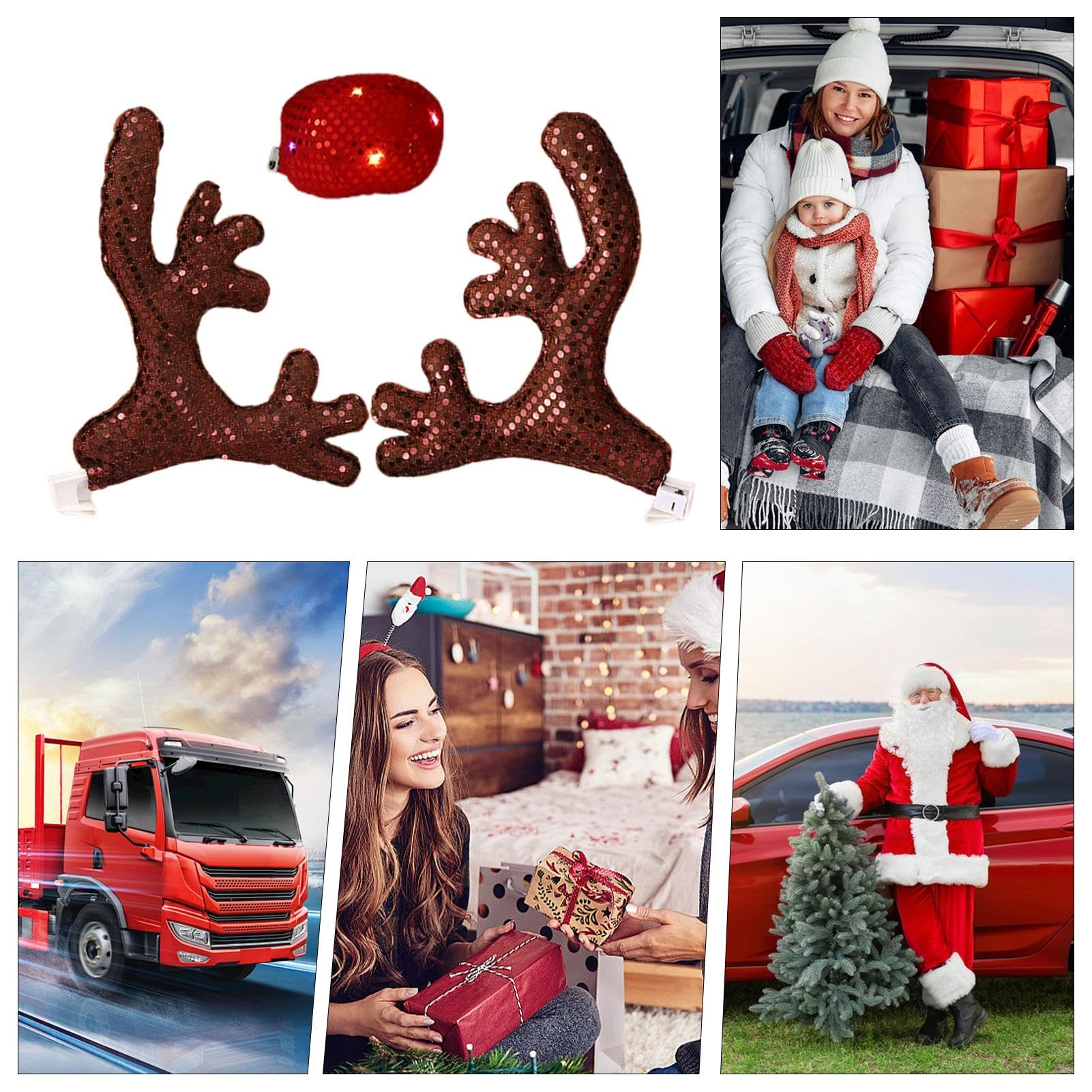 Team Decorazione macchina di Natale peluche Rudolf corna di renna e Red Nose Set con Jingle Bells per l'accessorio del partito dell'automobile, 45CM alto