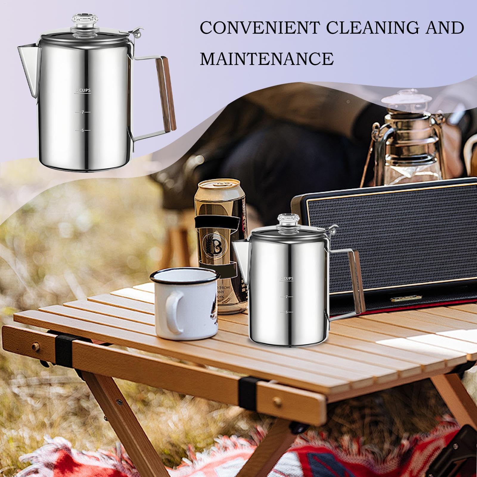 Generisch Percolator Coffee Pot, Portable Maker, Compact Vintage Design, idealny na kemping, plażę, dla rodziny lub przyjaciół, idealny do warzenia na zewnątrz 15 x 10 x 10 x 10 cm
