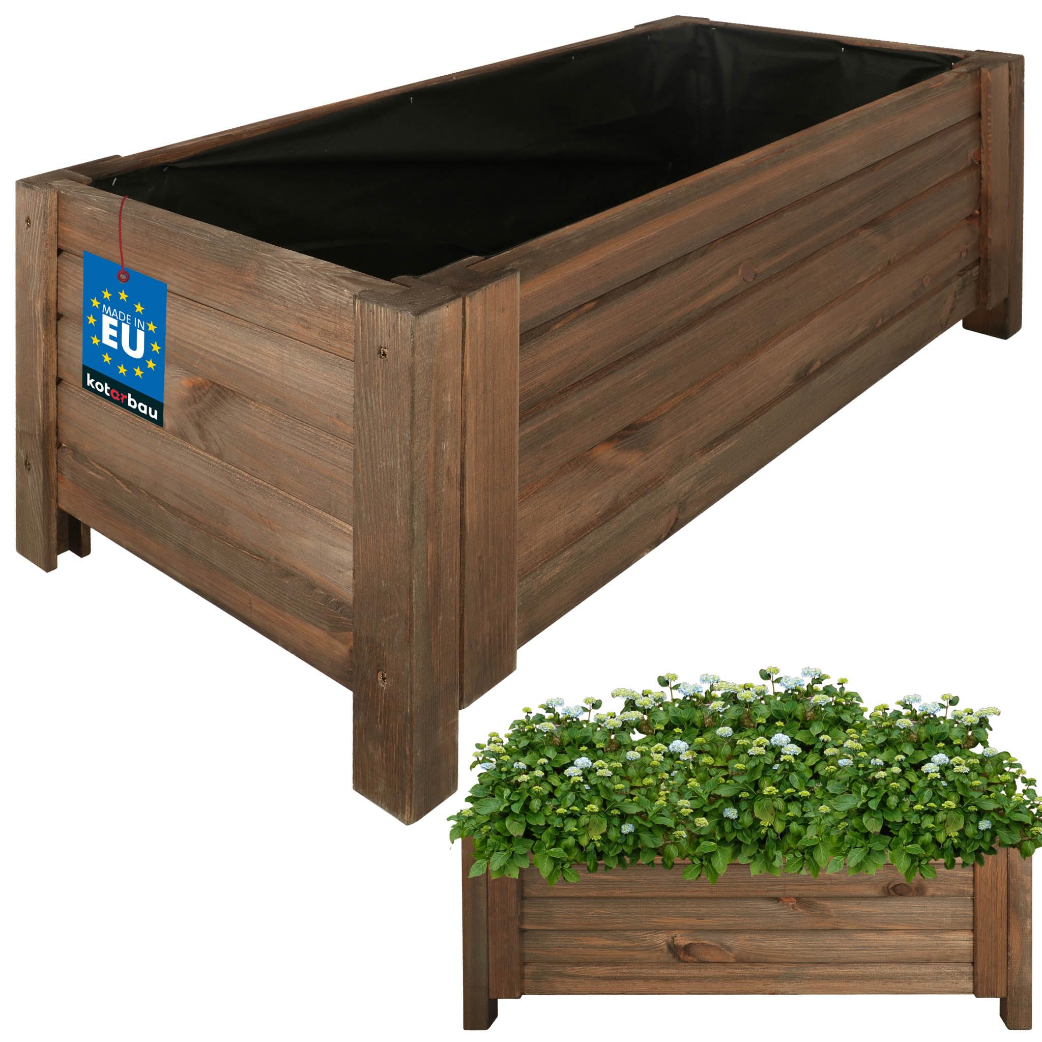KOTARBAU® Planters outdoor - Garden Planters - Pine Wood - 79 x 39 x 30 cm (31.10x15.35x11.81 inches) - Brown - Outdoor Plant Pots - with Liner - Wooden Planter - for Terrace