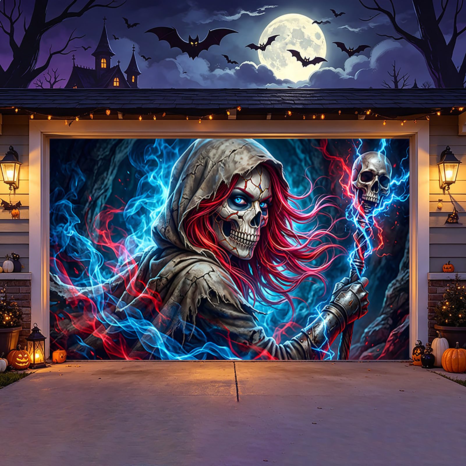 ZFFLYH Halloween Garage Door Decorations Banner Garage Door Backdrop Cover