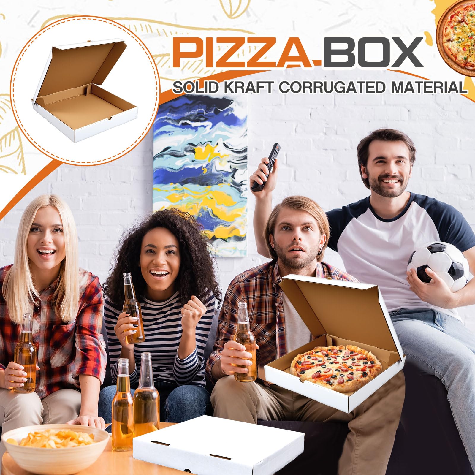 Fullhawl Pizzaschachteln, 35,6 x 35,6 cm, B-Flöte, gewellt, weiß, fettbeständige Kraft-Behälter zum Mitnehmen, Verpackungsboxen für hausgemachten Kuchen, Kekse, Lebensmittel und Handwerk, 10 Stück