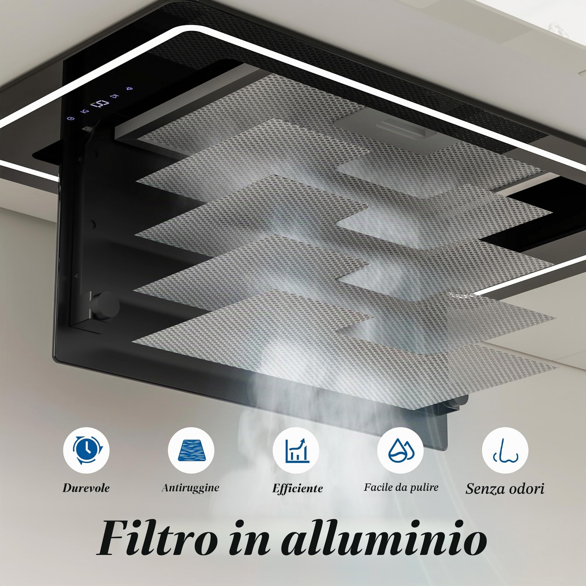 FIREGAS Cappa Aspirante 52 cm, 450 m³/h, 9 Velocità, Touch, Nera | Classe energetica A+, controllo touch, illuminazione a LED, scarico e ricircolo, filtro a carbone
