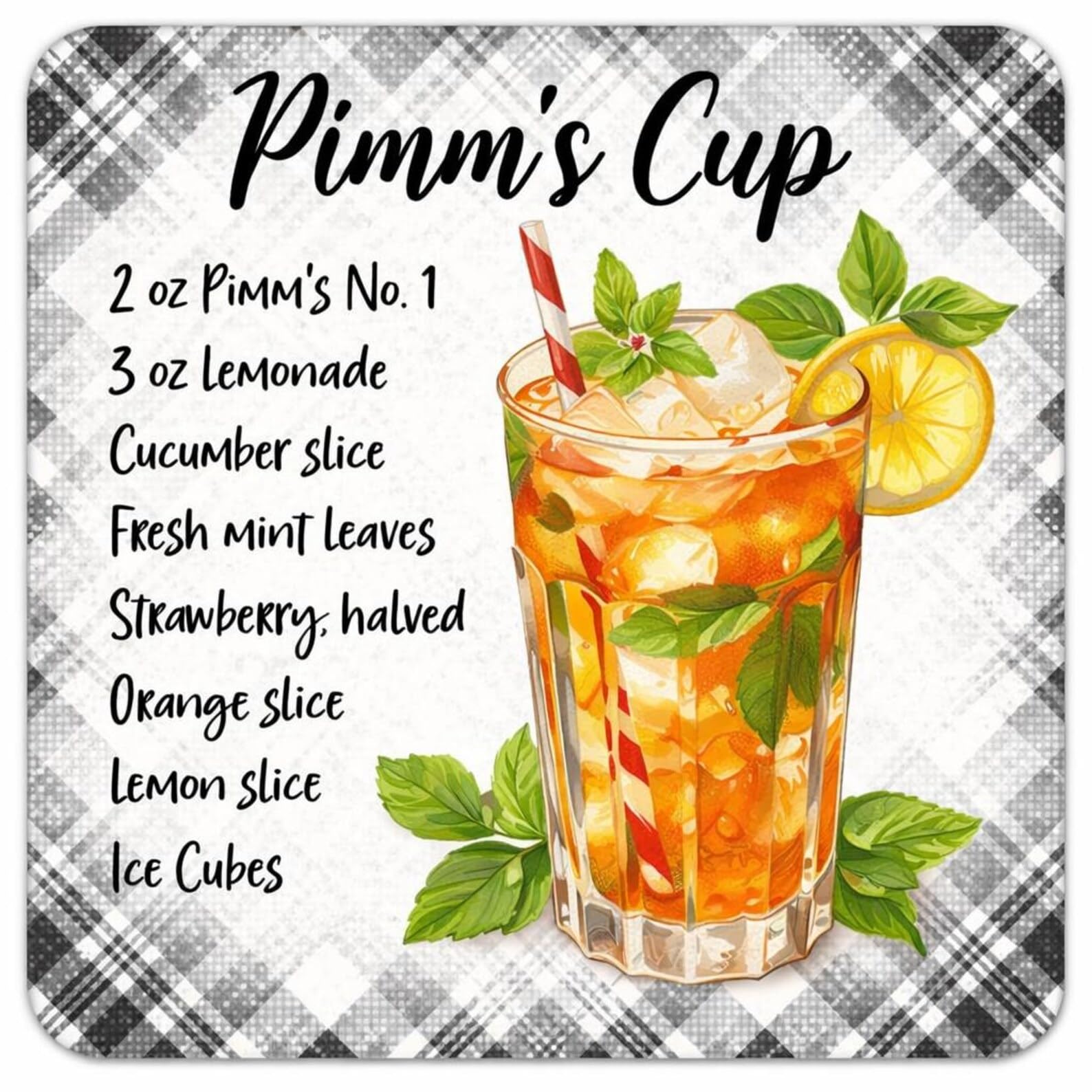 Half A Donkey Multicolor Pimms Recipe Coaster