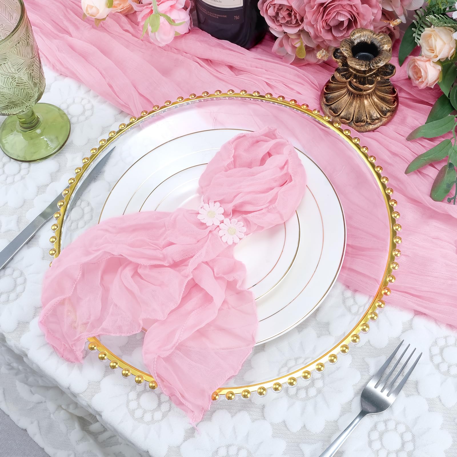 LINXTAR - Servilletas De Gasa De Gasa De 16 X 16 Pulgadas, Color Beige A Granel, Clásico, Hechas A Mano, De Tela De Algodón Para Eventos, Decorativas, Rústicos, Suaves, Bohemias, Para Fiestas