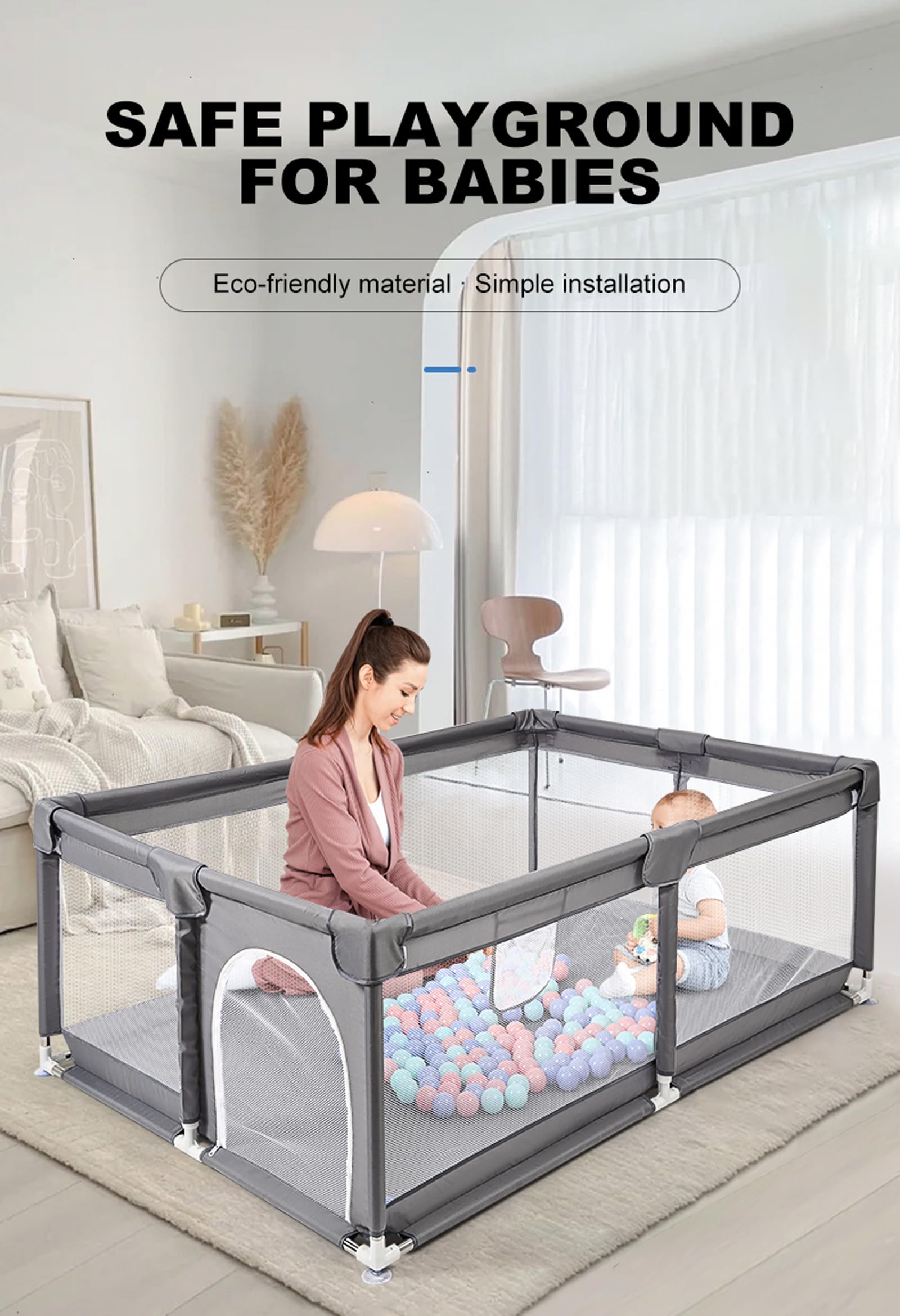 Parc pour Bébé Centre d'activités pour Nourrissons Clôture pour Tout-petits Aire de Jeux Grand Parc d'activités Intérieure et Extérieure pour Enfants avec Mousse Anti-collision (1.5 * 1.8M)