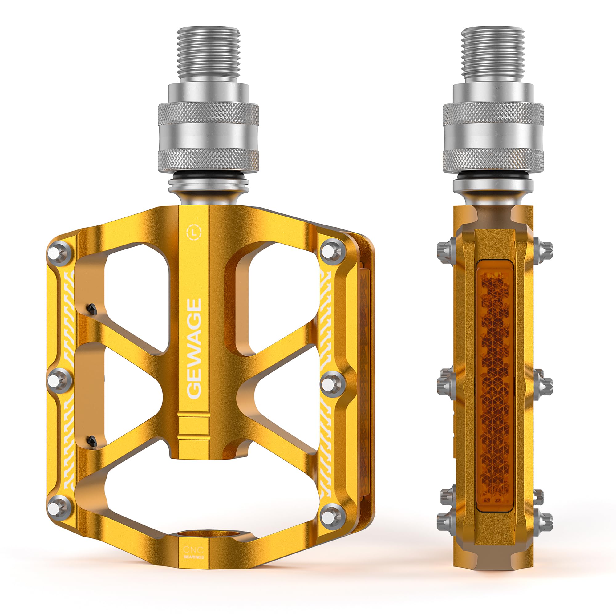 Bike Bicycle Pedals - 9/16” Quick Release Pedals Aluminum Flat Pedals - 3 Bearings Bicycle Pedals with Reflectors for Road Mountain BMX MTB Folding Bike (Glod)