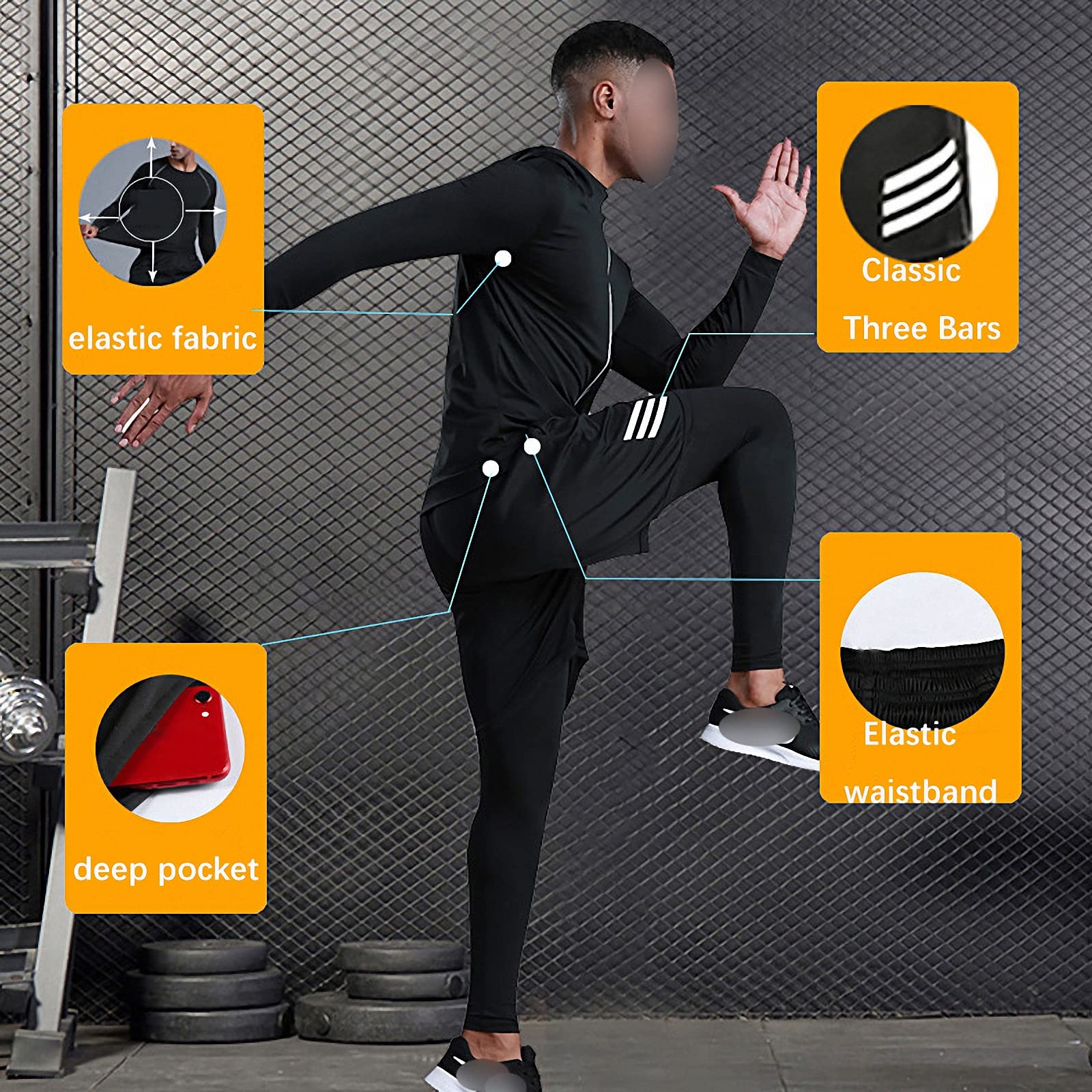 7-częściowy męski zestaw odzieży fitness, szybkoschnące legginsy na siłownię, outdoorowa warstwa bazowa odzież sportowa, styl 7, L