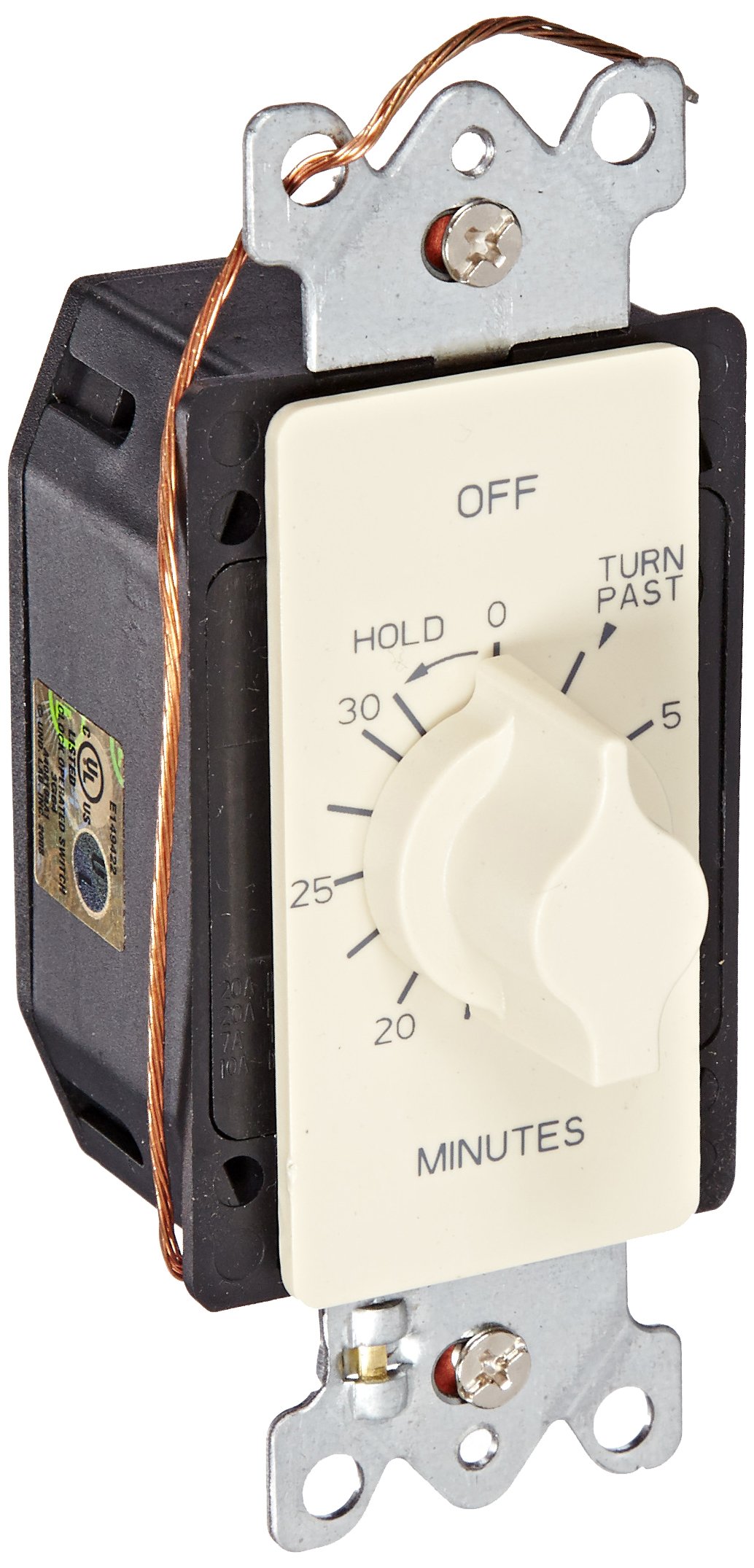 A Series Springwound Auto Off in-Wall Time Switch with Hold, 30 Minute Timer Length, Ivory