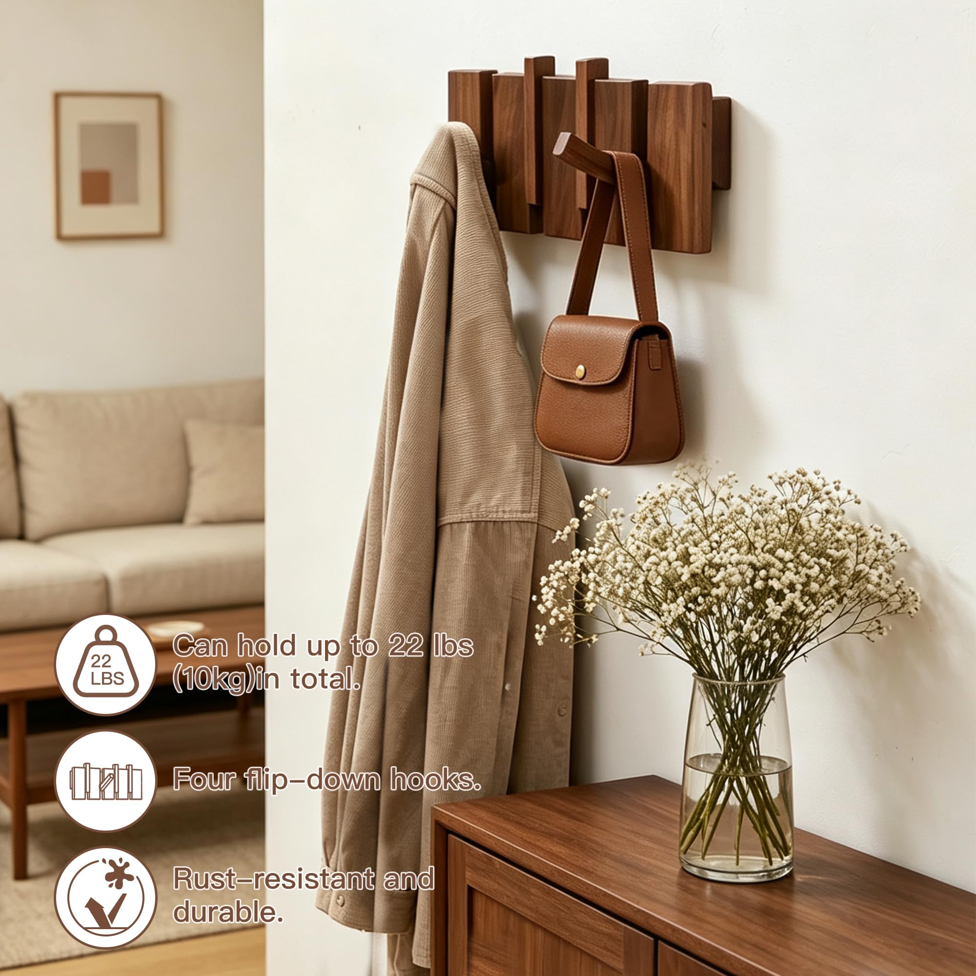 Best Wall Hooks for Entryway 2026: 5 Coat-Hook Picks 1 WelcometoQuellance QUELLANCE Wooden Coat Hooks Wall Mounted, Coat Rack Hanger Wa — product photo