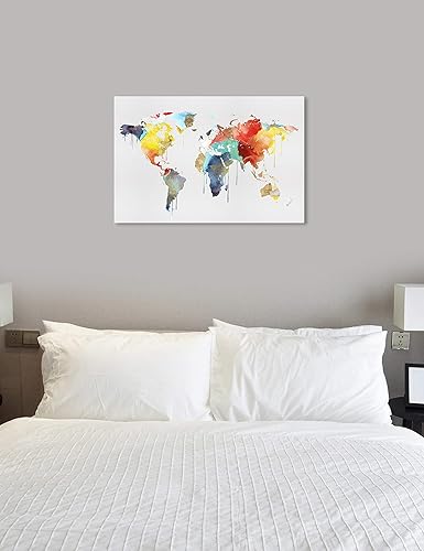 Miniatura 5 de The Oliver Gal Artist Co. Maps - Lienzo decorativo para pared, diseño de acuarela de Mapamundi, decoración del hogar, 15 x 10 pulgadas, amarillo,