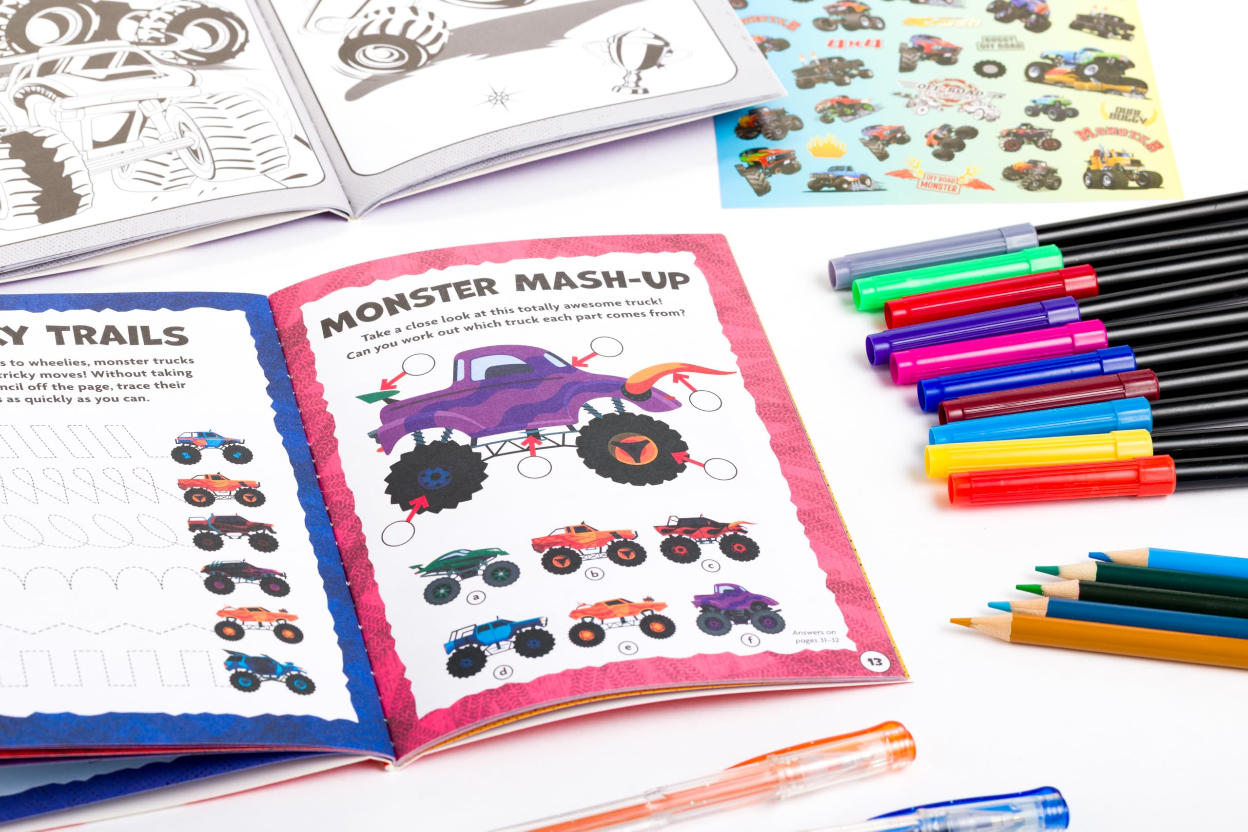 Bookoli, Monster Machines Activity Case for Kids Aged 6-9, Vehicle & Monster Truck Colouring Set including 100+ Stickers - Image 3