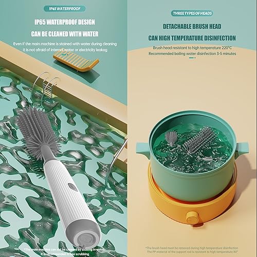 Miniatura 6 de Juego de cepillos eléctricos para biberón de 4 piezas, cepillo para biberón, 2 cepillos para pezones, cepillo para popote y mango de extensión,