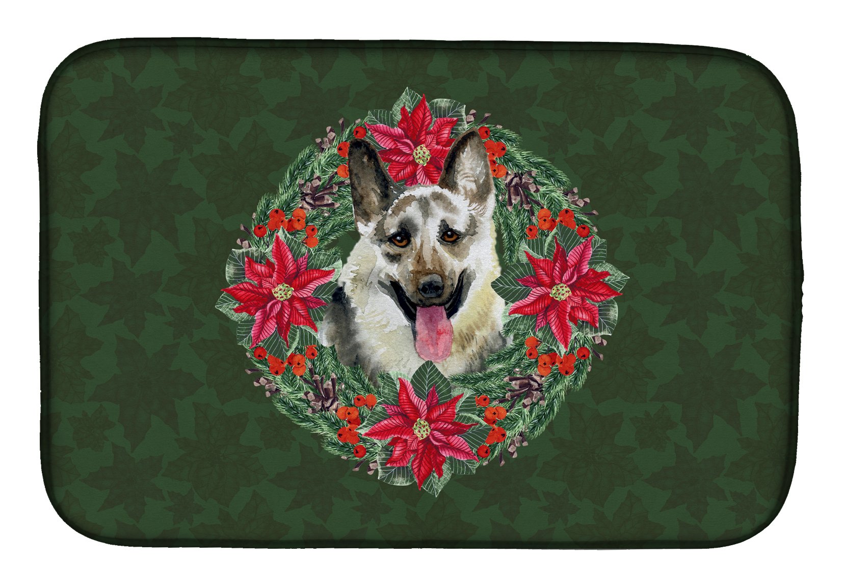 Caroline's Treasures CK1515DDM East-European Shepherd Poinsetta Wreath Dish Drying Mat Absorbent Dish Drying Mat Pad for Kitchen Counter Dish Drainer Mat for Countertop, 14 x 21