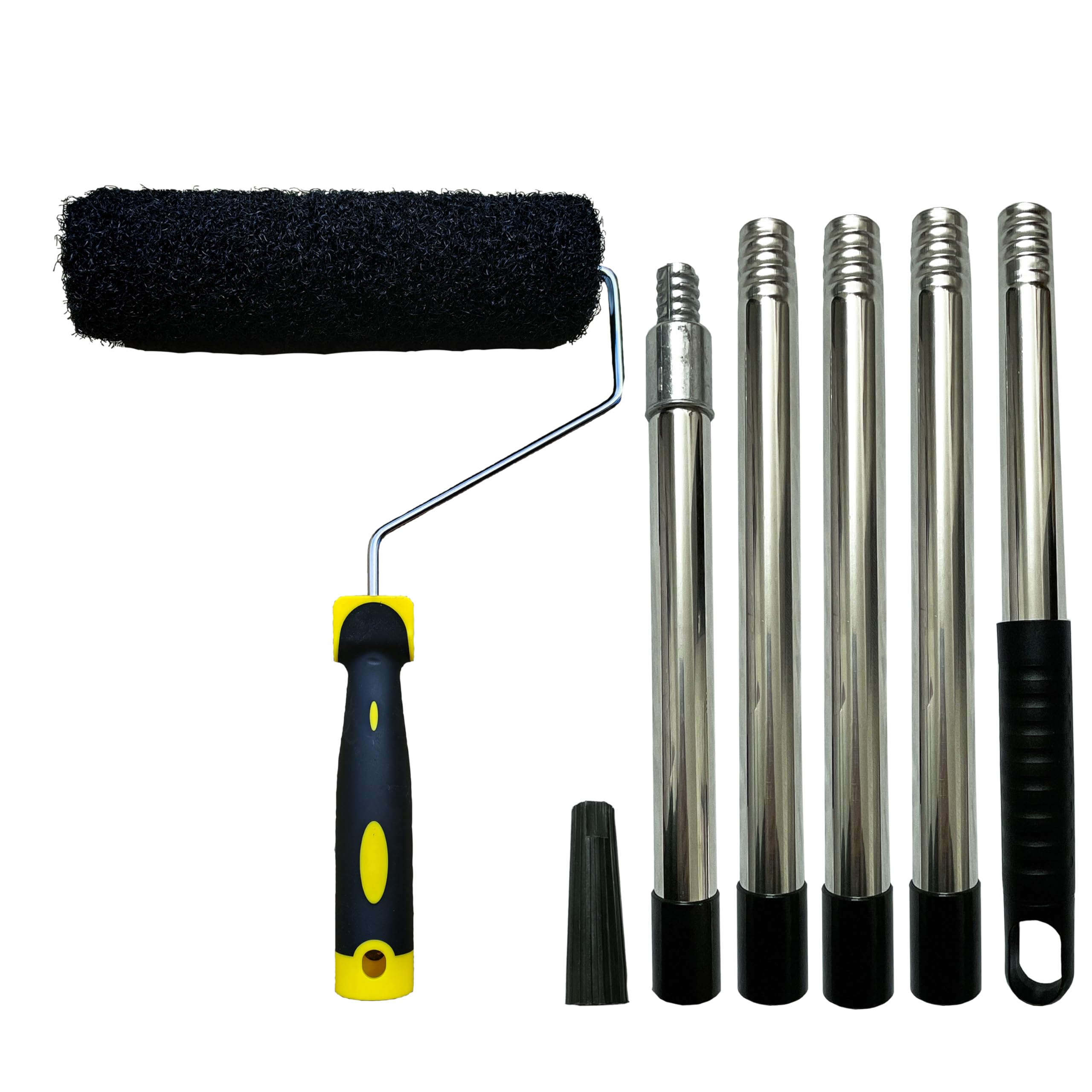 Putty Roller Set Includes 5 Sections of 143cm Extension bar and 23cm/9-inch Roller Brush Head with a Comfortable Handle. Features a Drywall Textured Roller Brush for applying and Rolling Plaster.
