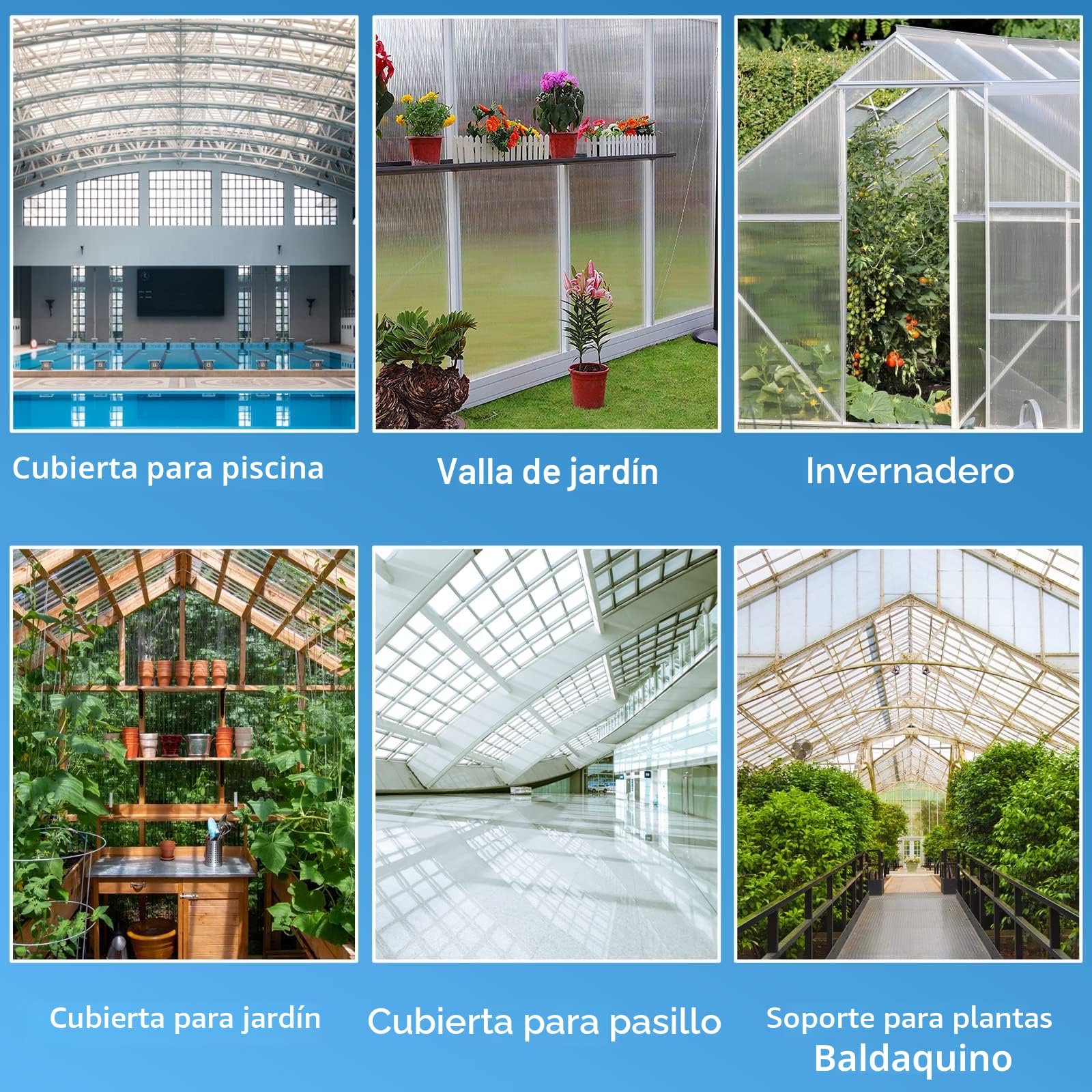 Placas de policarbonato para cámaras huecas, 14 unidades, 4 mm, planchas huecas, 60,5 x 121 cm, placas de invernadero de 10,25 m², láminas dobles transparentes para invernadero, jardín
