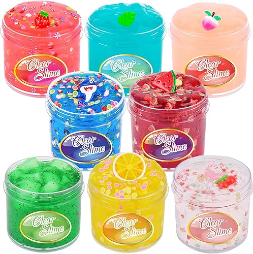 Paquete de 8 slime transparente, juego de limo transparente para niños, regalos de fiesta, juguetes de Navidad, paquete de limo transparente