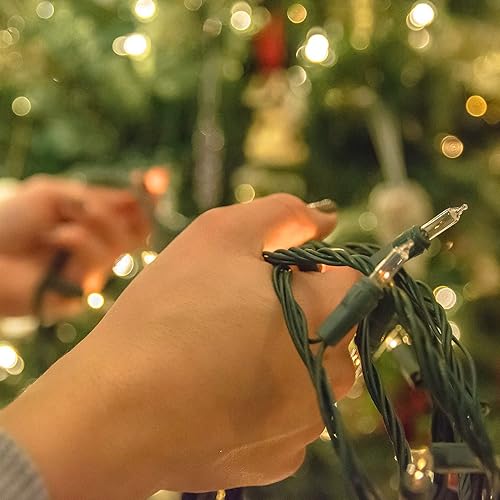 Miniatura 6 de FUNPENY Luces de Navidad, 150 luces incandescentes, minicadena de luces transparentes de 110 V, con certificación UL, alambre verde para interiores