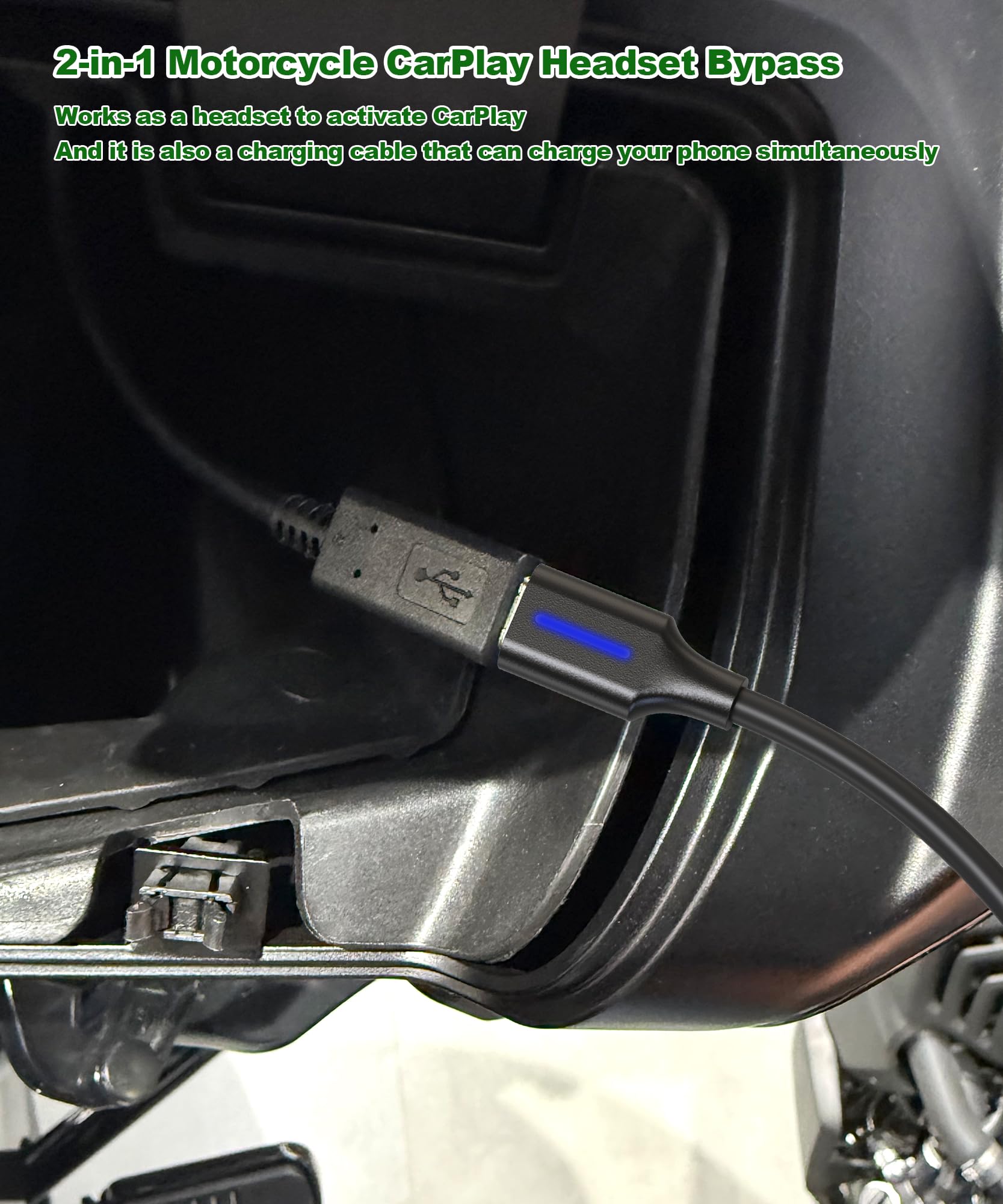 Câble d'activation USB-A vers USB-C CarPlay pour charge de moto, adaptateur de dérivation automatique pour casque Android, permet CarPlay sur Harley/Indian/Goldwing sans casque, 5 m/noir