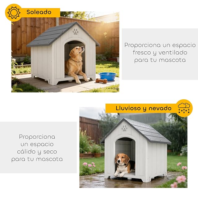 Foto 5 de 8 de PawHut Caseta para Perros Exterior Impermeable 88x79x89 cm Gris