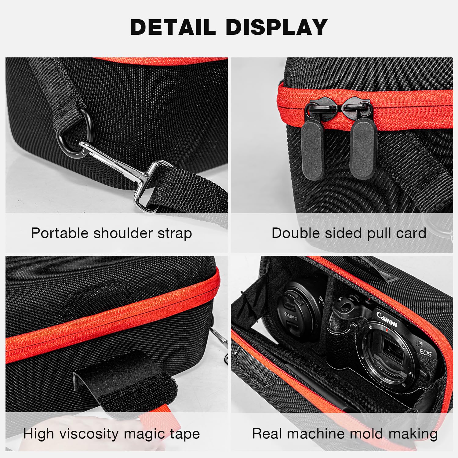 Custodia rigida per il trasporto compatibile con fotocamere reflex Canon EOS Rebel R100 / R50 / T7 / R5 / R6 Mark ll / R7 / R8 / 90D / 5D Mark IV, obiettivo 18-55 mm, scheda SD, batteria e cavo