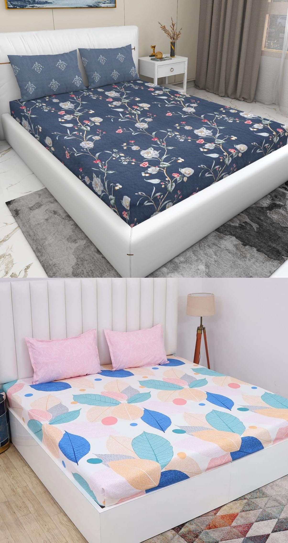 RD TREND® Presents Luxurious Glace Cotton Super Soft 210 TC King Size bedsheet Combo (100x108 Inch) with 4 Pillow Covers Color-Grey & Pink Pattern-Leaf (B0DBM3GLX7) Amazon Price History, Amazon Price Tracker
