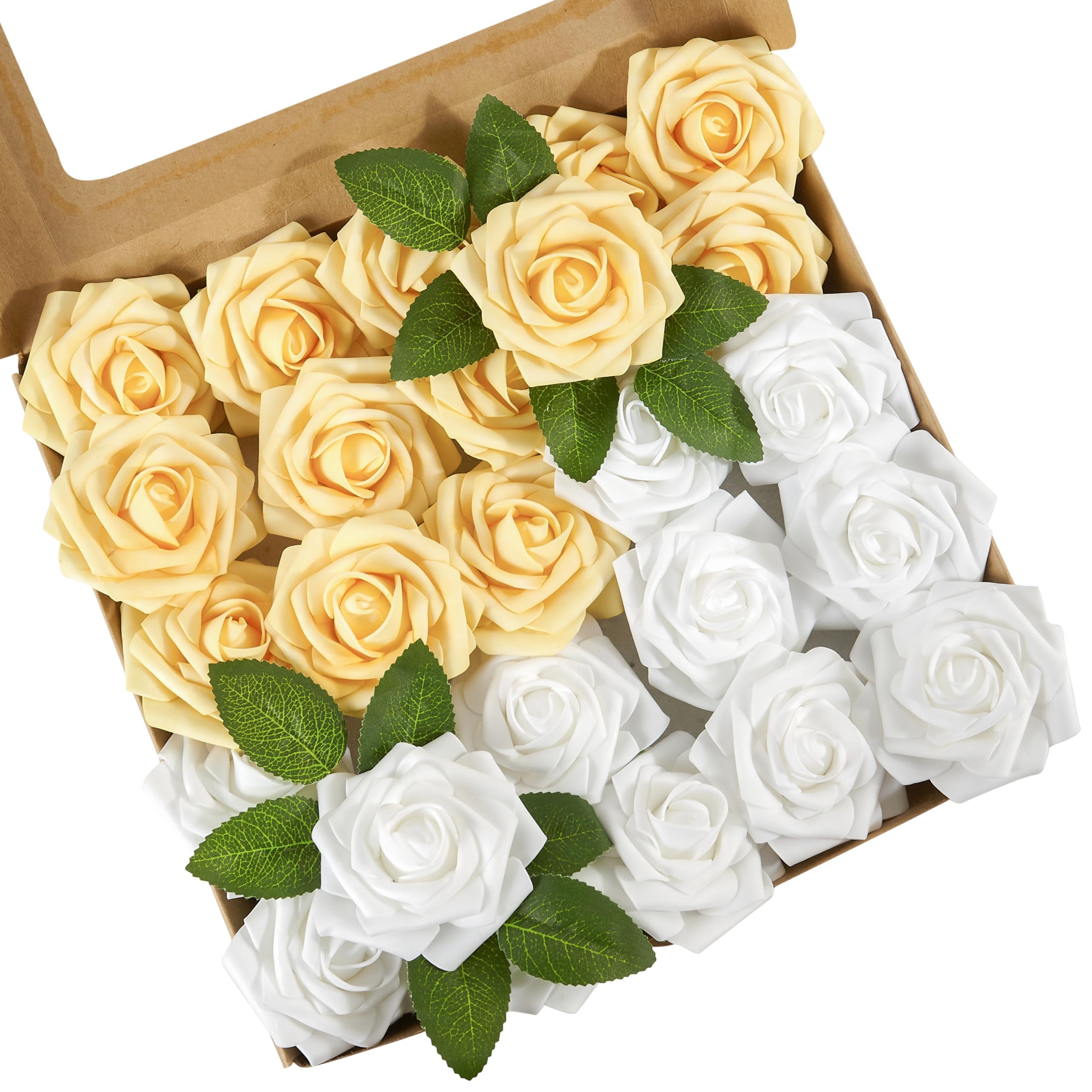 partiazy Artificial Flowers, 25pcs Yellow and White Artificial Rose for DIY — image 1