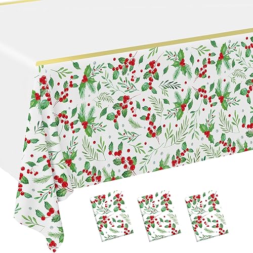 Miniatura 7 de Gatherfun Decoración de mesa de Navidad, mantel desechable de temporada de Navidad, mantel rectangular de plástico impermeable para suministros de