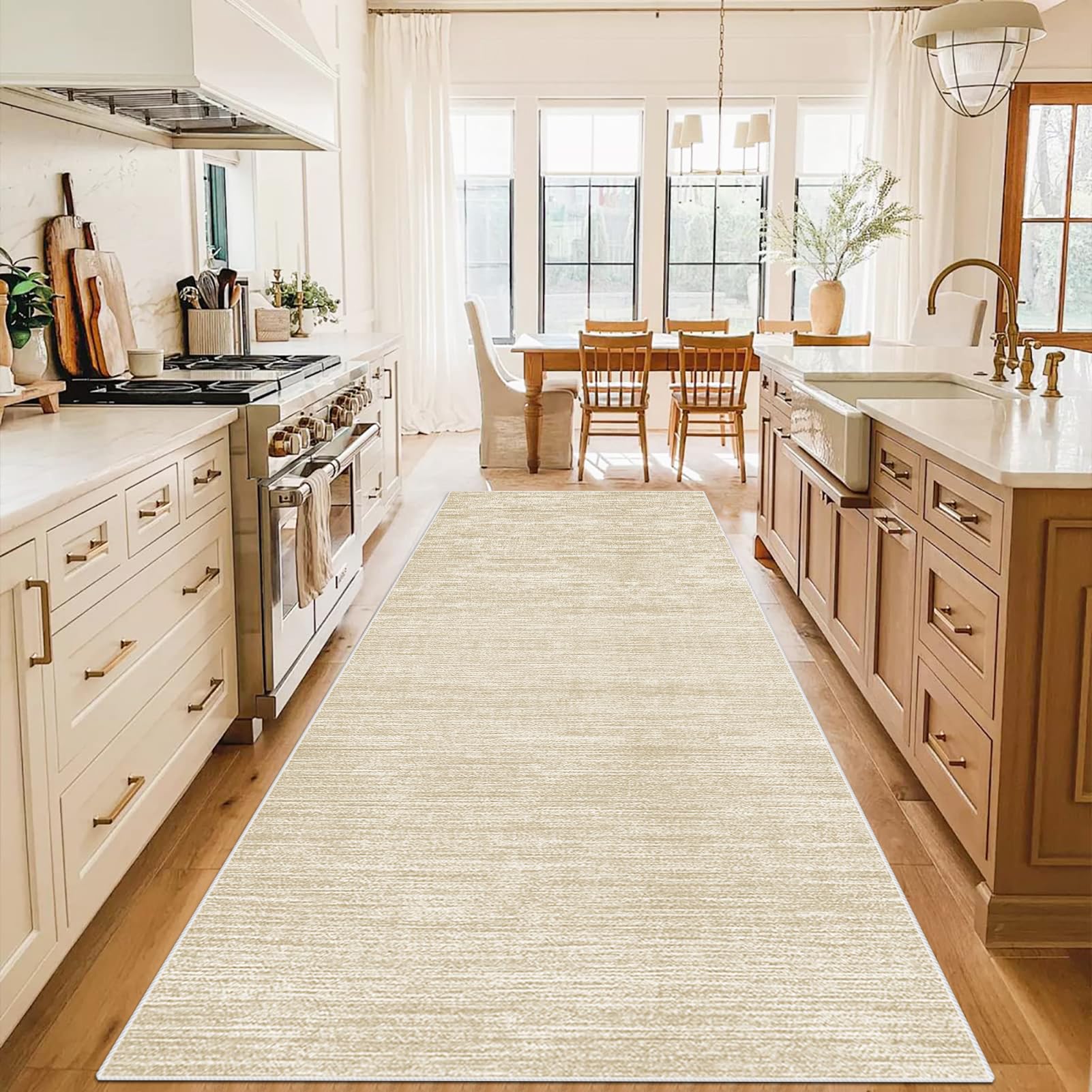 WAWFONG Long Hallway Runner Rug Non Slip Washable Kitchen Rug Hall Runner Beige 40 x 200 cm Heavy Duty Carpet Runner Narrow Corridor Rugs Floor Mat for Entryway Laundry Room Hallways Kitchen