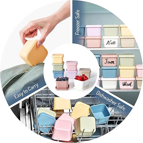 Miniatura 7 de ISSEVE Paquete de 6 recipientes de silicona de 6 onzas para niños, recipientes pequeños reutilizables con tapas, recipientes de silicona a prueba de