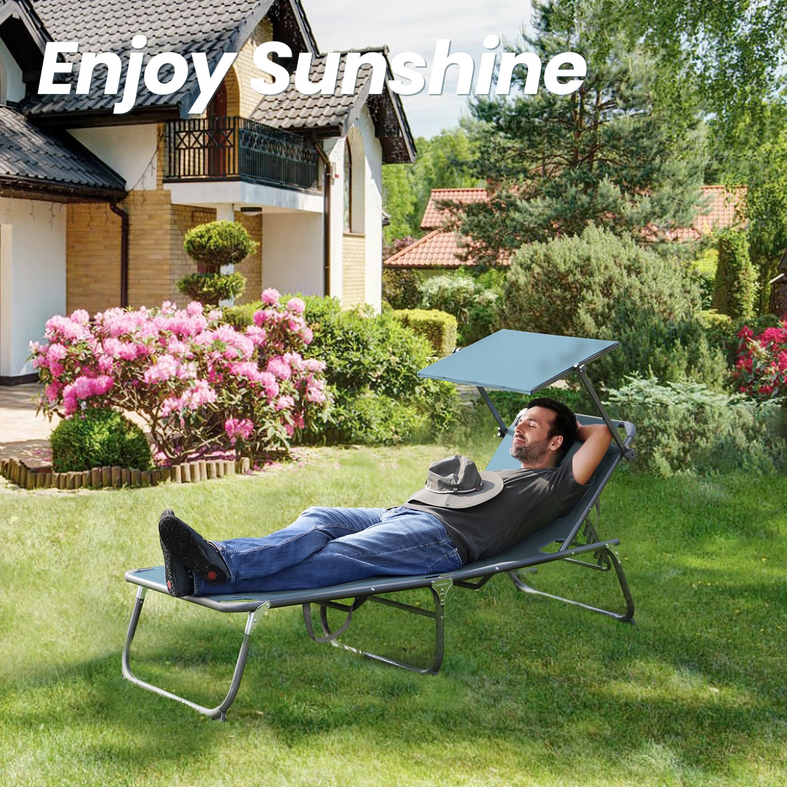 Homecall Sonnenliege mit Dach, schnell trocknender Schaumstoff, XXL, 200 x 70 cm - (Blau)