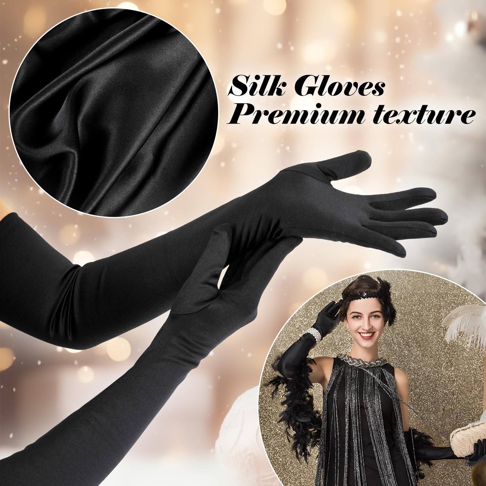 7 Pieces 1920s Accessories for Women Great Gatsby Accessories, 20s Theme Flapper With Headband Earrings Pearl Necklace Glove - Image 4