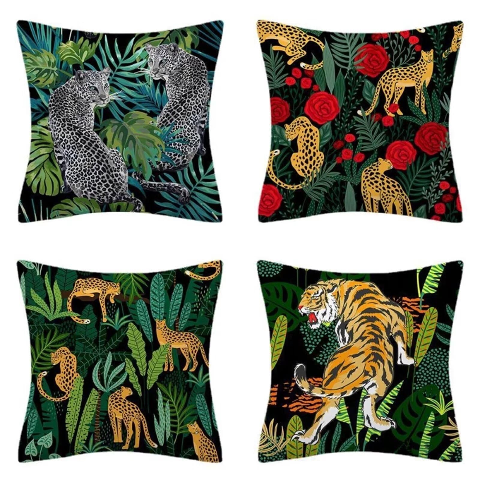 Set of 4 Cushion Covers, 70x70cm Leopard Tiger Double Sided Square Pillow Covers Sofa Cushions with Invisible Zipper Pillow Cases,Decorative Throw Pillows 28x28inch for Living Room,Bedroom,Sofa