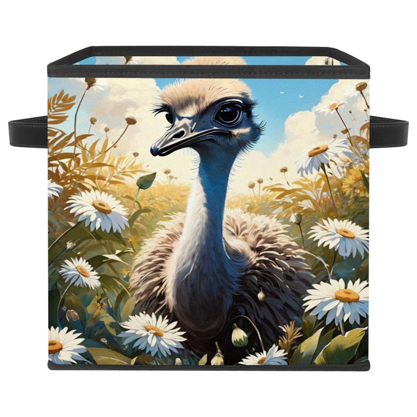 Grand bac de rangement cubique pour vêtements et jouets - Motif autruche