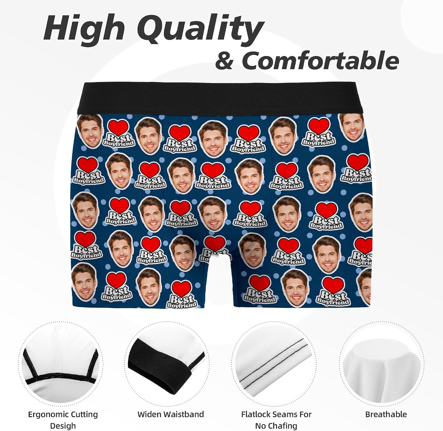 Artsadd Custom Men's Boxer Briefs Personalized Funny Face Shorts Underwear Customized Photo Gift Boyfriend Husband Valentines