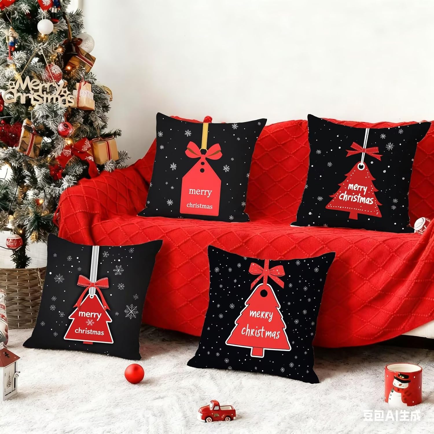 ベルベット 抱き枕カバー 赤 クッションカバー 65x65cm 4枚セット 雪の花 装飾枕カバー 座布団かばー 防水正方形まくらカバ