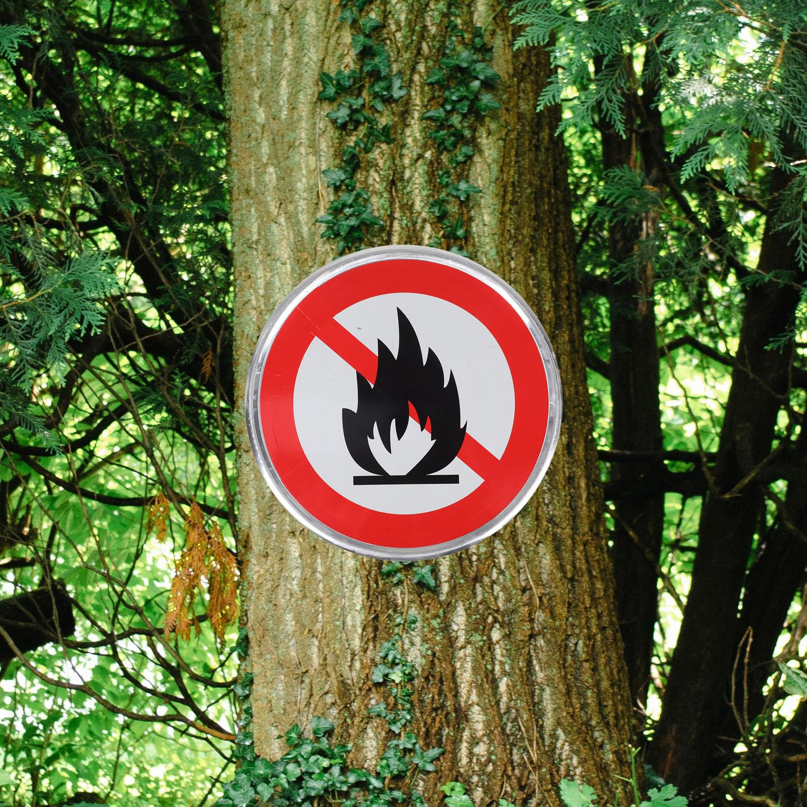 Panneau Interdiction Feu de Forêt Aluminium Signalisation Avertissement Sécurité Extérieure Résistant aux Intempéries pour Sentiers Campings et Propriétés Privées